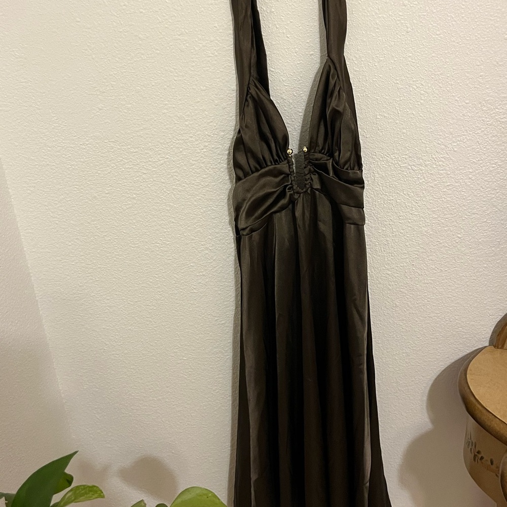 Elegant Olive Green Halter Dress